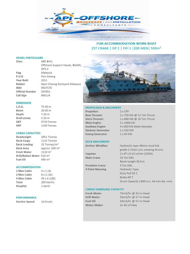 DP2- Mthon Vessel Specification-Charter or S&P | PDF | Crane (Machine ...