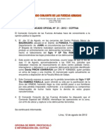 Comunicado Oficial Nº21-CCFFAA