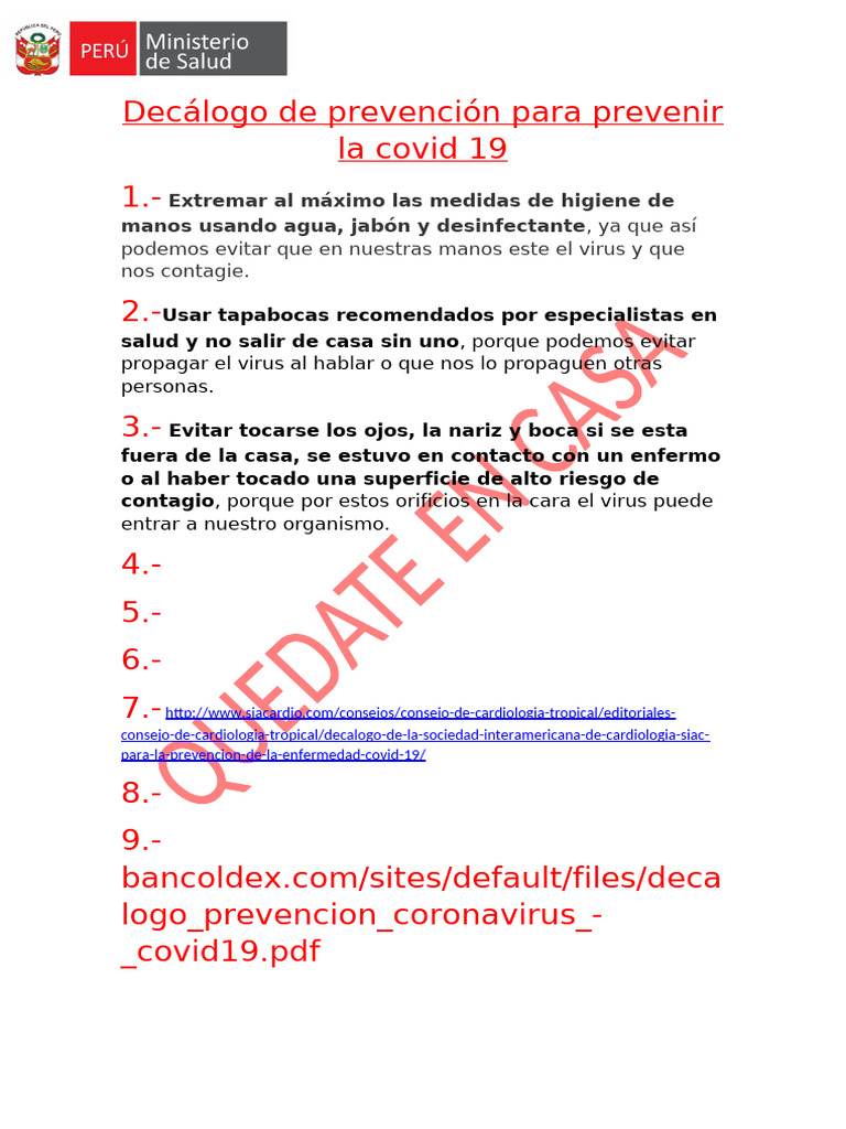 Decálogo de Prevención Para Prevenir La Covid 19 | PDF