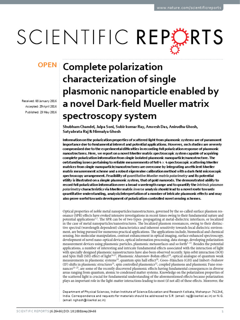 Plamon Mueller System ScRep | PDF | Matrix (Mathematics) | Polarization ...