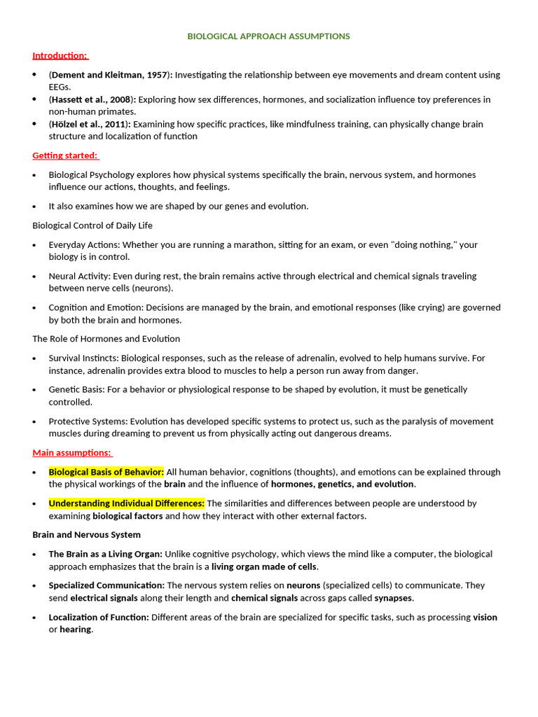 Psychology As Level Core Study Assumptions | PDF | Cognition | Learning