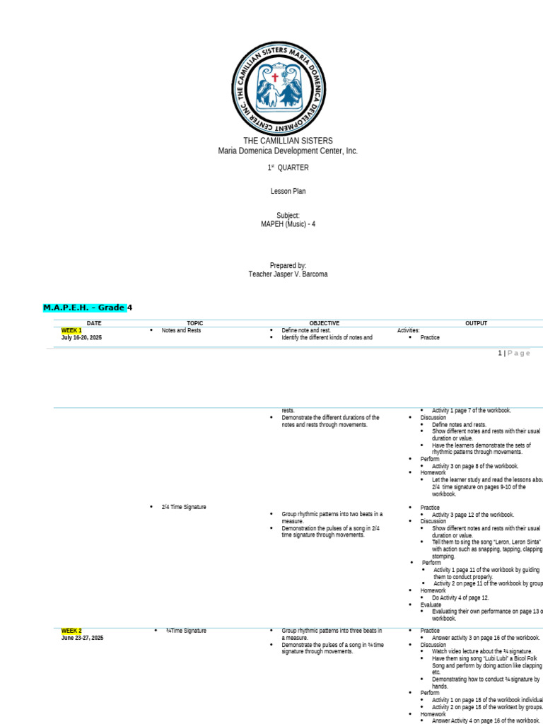 Course Outline Music 4 | PDF | Harmony | Songs