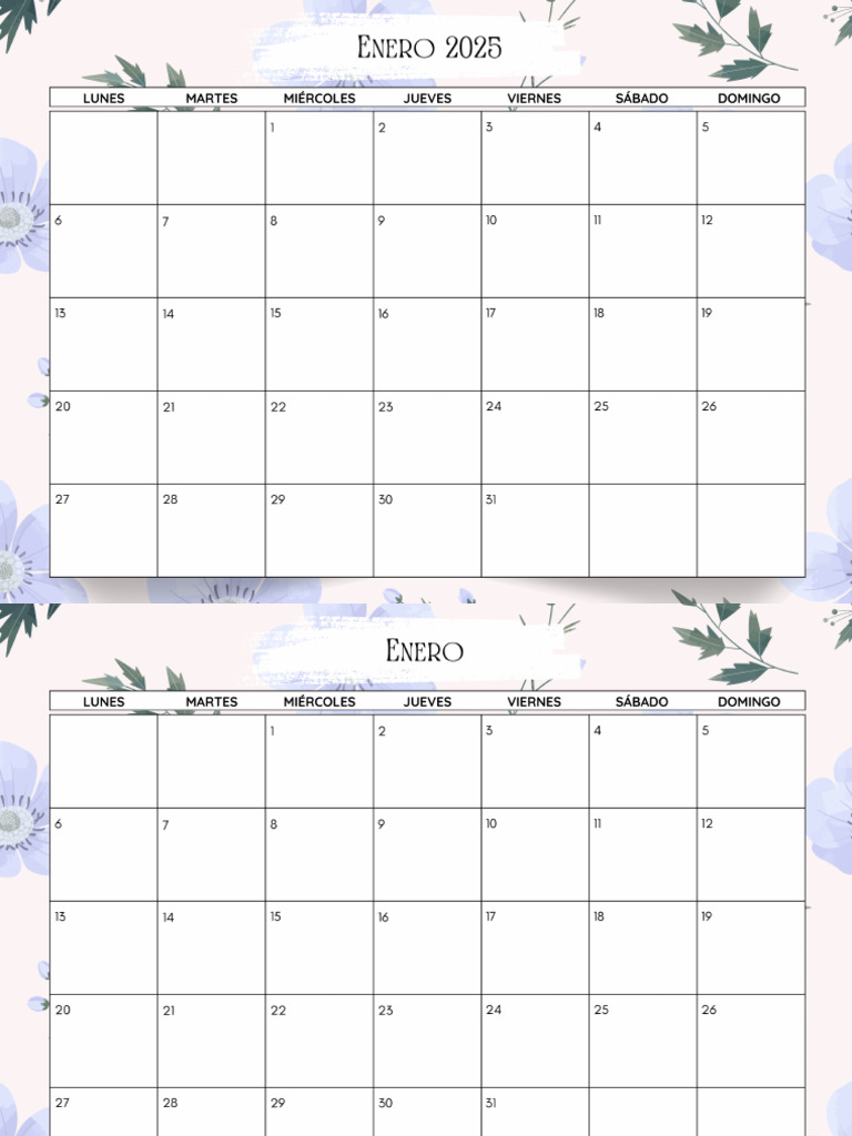 Calendario 2025 Floral Colorido y Delicado Rosa y Lila | PDF