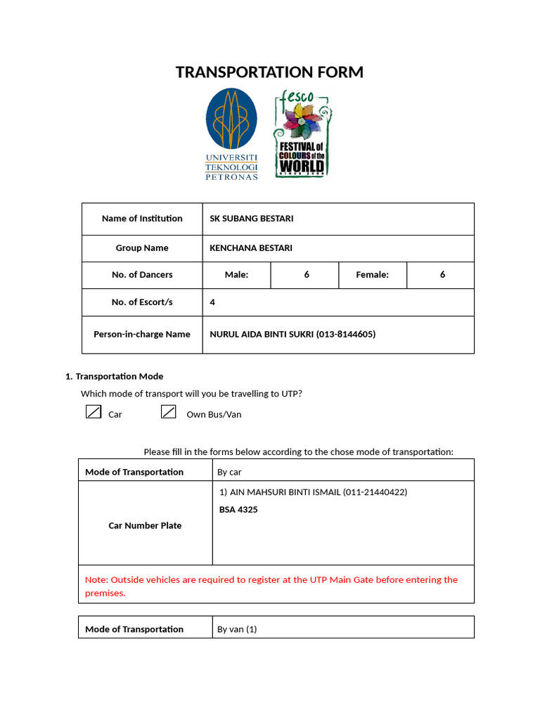 7. Transportation Form SKSB | PDF