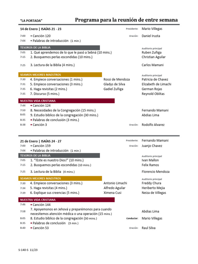 Programa Mes de Enero y Febrero | PDF | Biblia