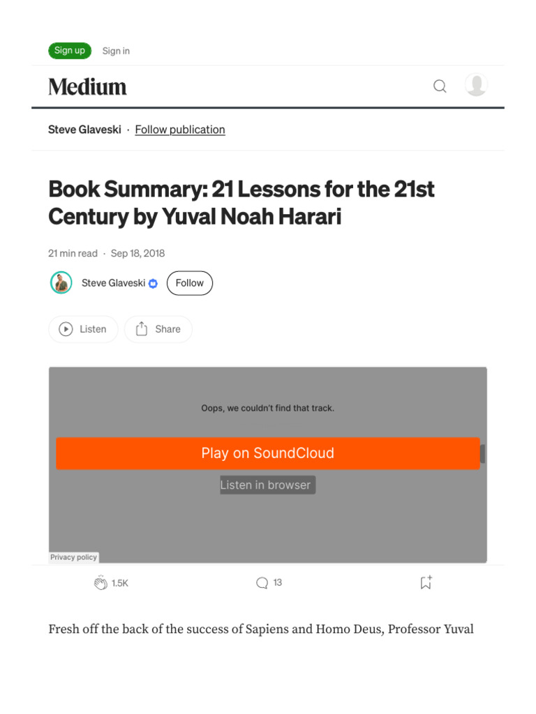 Book Summary- 21 Lessons for the 21st Century by Yuval Noah Harari | by ...
