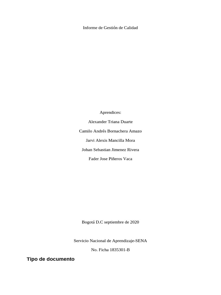 Informe de Gestion de Calidad | PDF