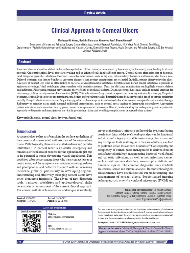 Clinical Approach to Corneal Ulcers.3 | PDF | Cornea | Contact Lens