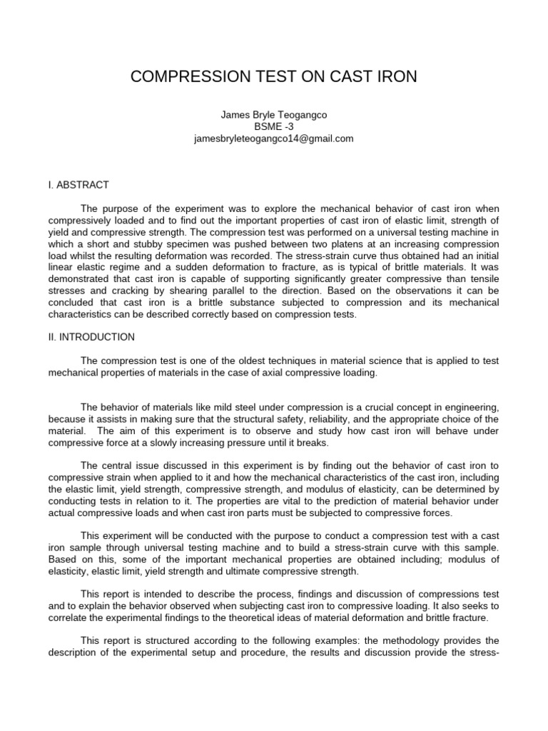 Teogangco - Lab Report 4 (Compression Test -Cast Iron) | PDF ...