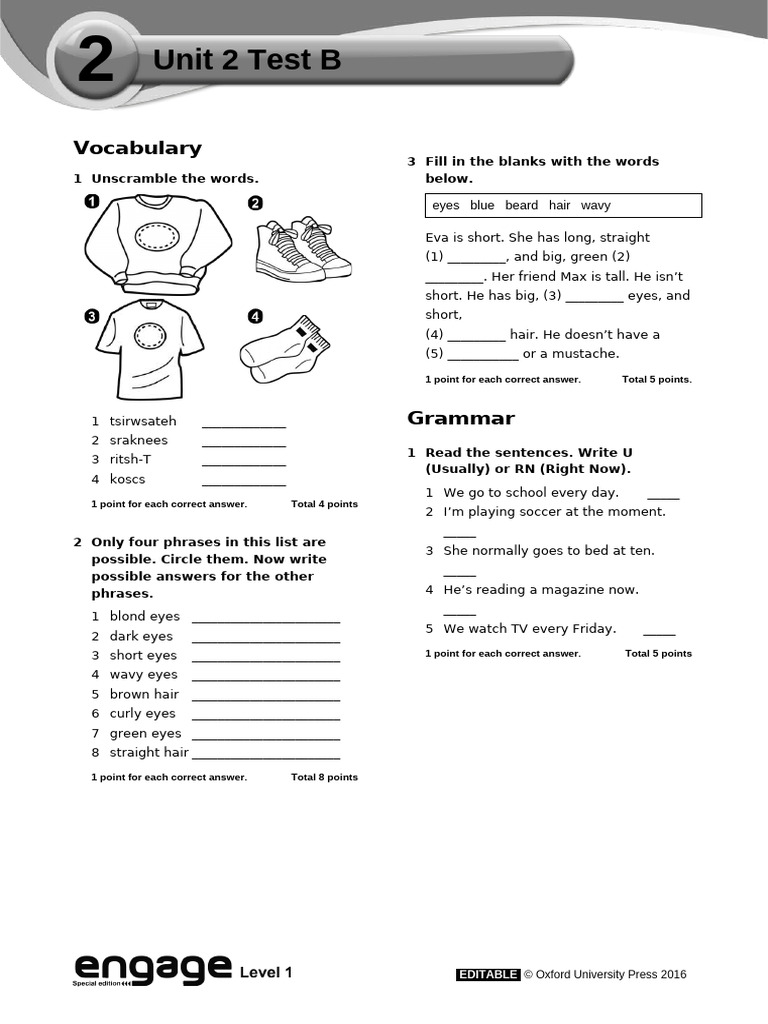 Engage 1 Unit 2 Test B | PDF | Language Mechanics | Syntax