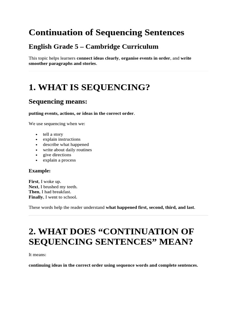 Continuation of Sequencing Sentences | PDF