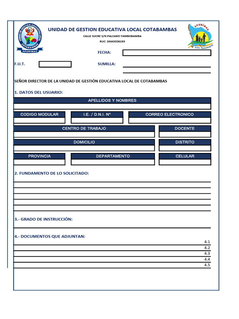 Formato Único de Trámite 2023 Ugel Cotabambas | PDF