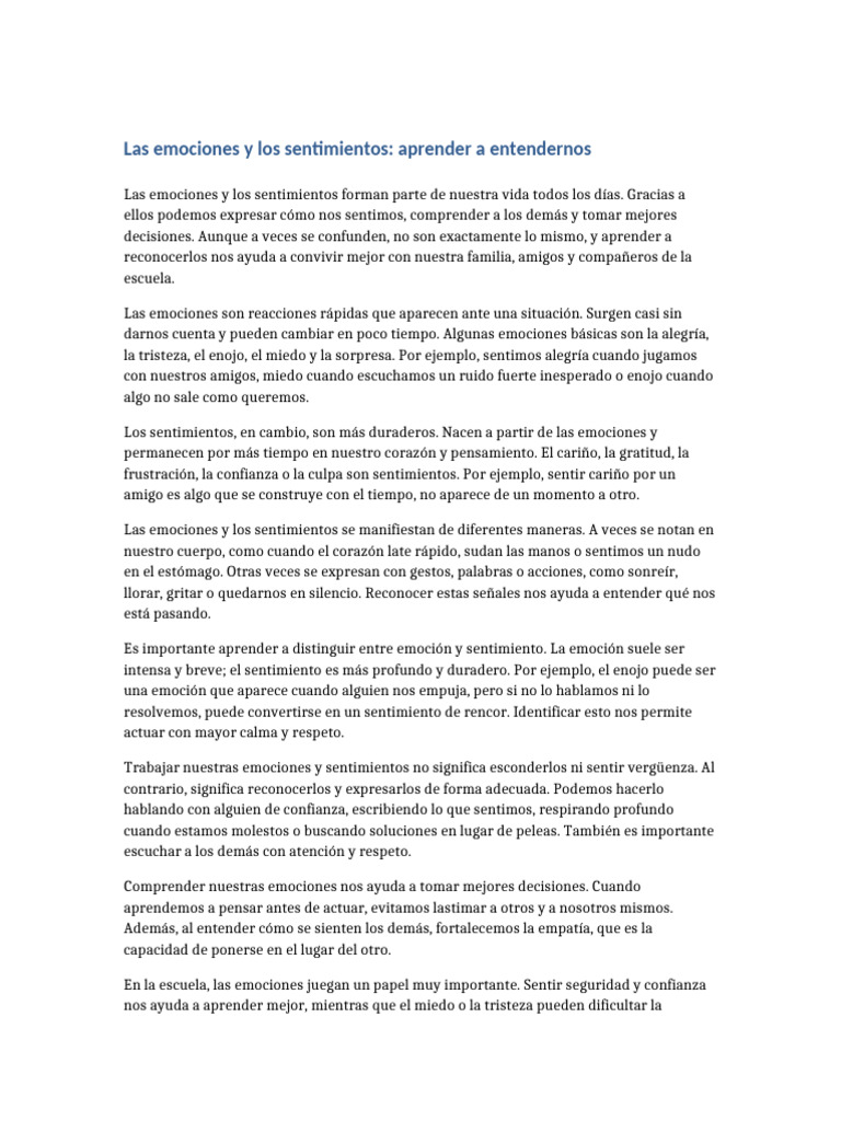 Las Emociones y Los Sentimientos Tercer Grado | PDF | Las emociones | Ira