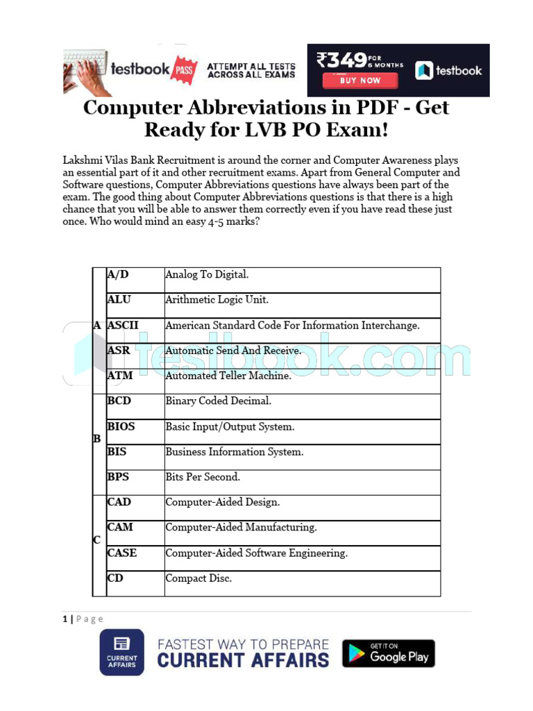 Computer Abbreviations in PDF Get Ready for Lvb Po Exam 5d61494f | PDF ...