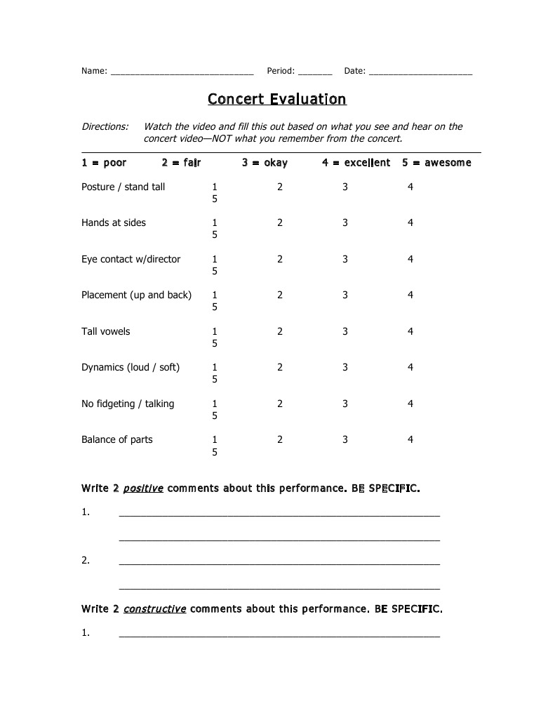 Concert Performance Evaluation Form | PDF
