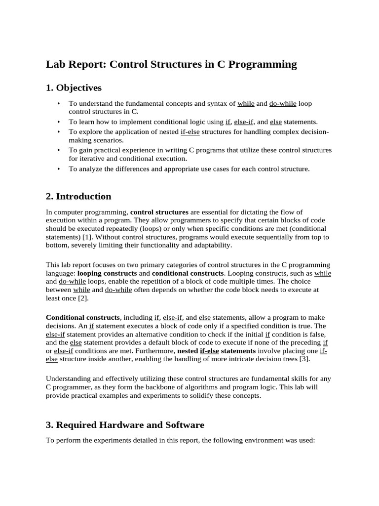 Lab Report Control Structures in C Programming | PDF | Control Flow ...