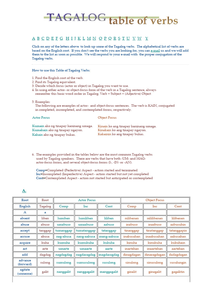Tagalog Verbs | PDF | Verb | Grammatical Conjugation