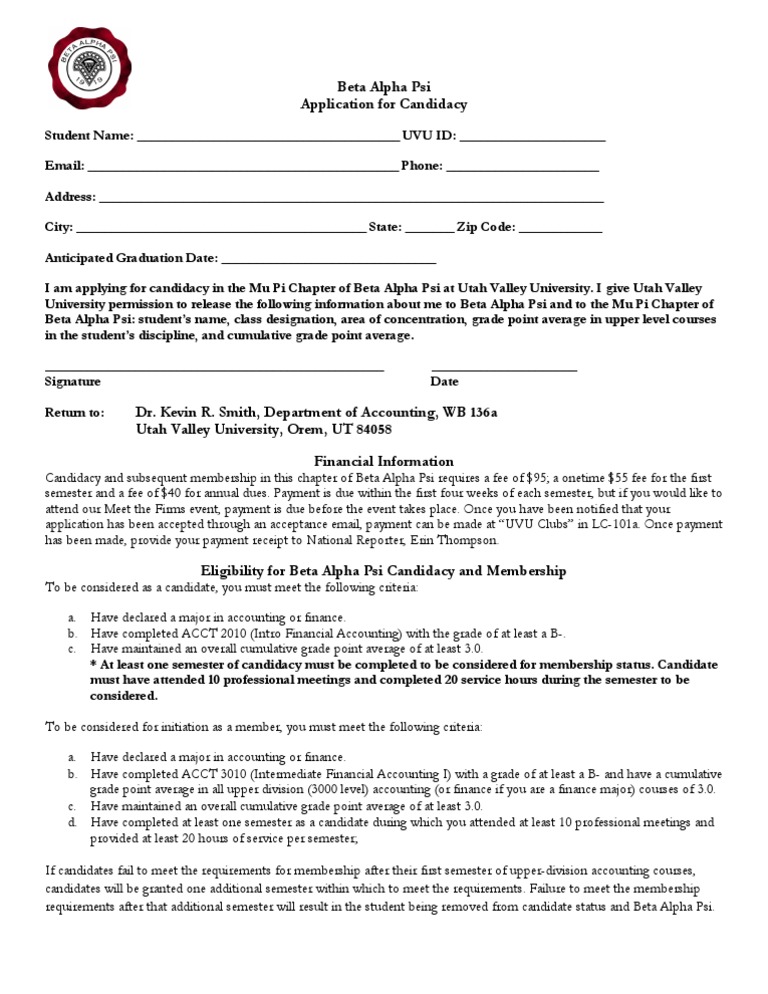 Beta Alpha Psi Candidacy Application | PDF | Accounting | Business