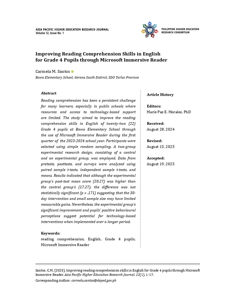 Improving+Reading+Comprehension+Skills+in+English+for+Grade+4+Pupils ...