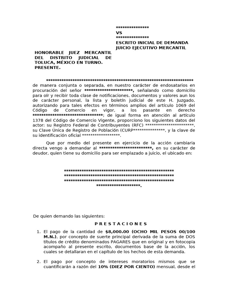 MACHOTE DEM EJECUTIVO MERCANTIL | PDF | Demanda judicial | Pagaré