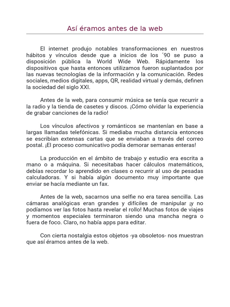 Así Eramos Antes de La Web | PDF