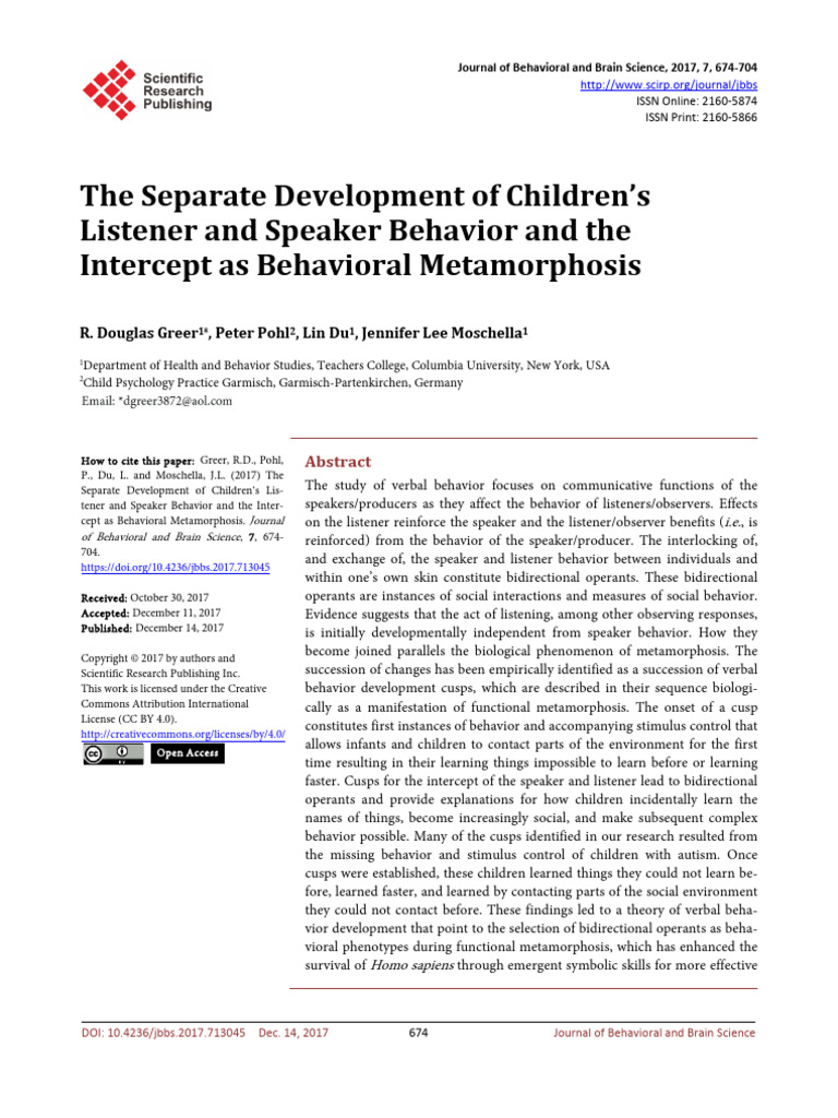 GREER Et Al 2017 the Separate Development of Children's Listener and ...