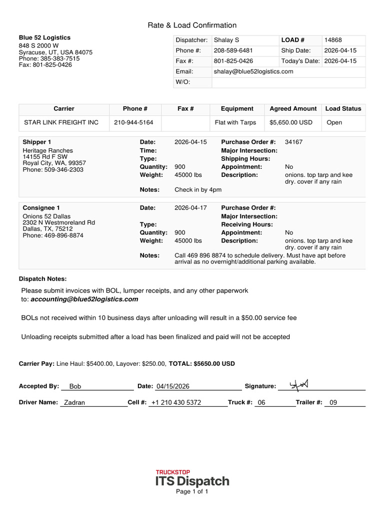 Load Confirmation 14868 | PDF | Transport | Freight Transport