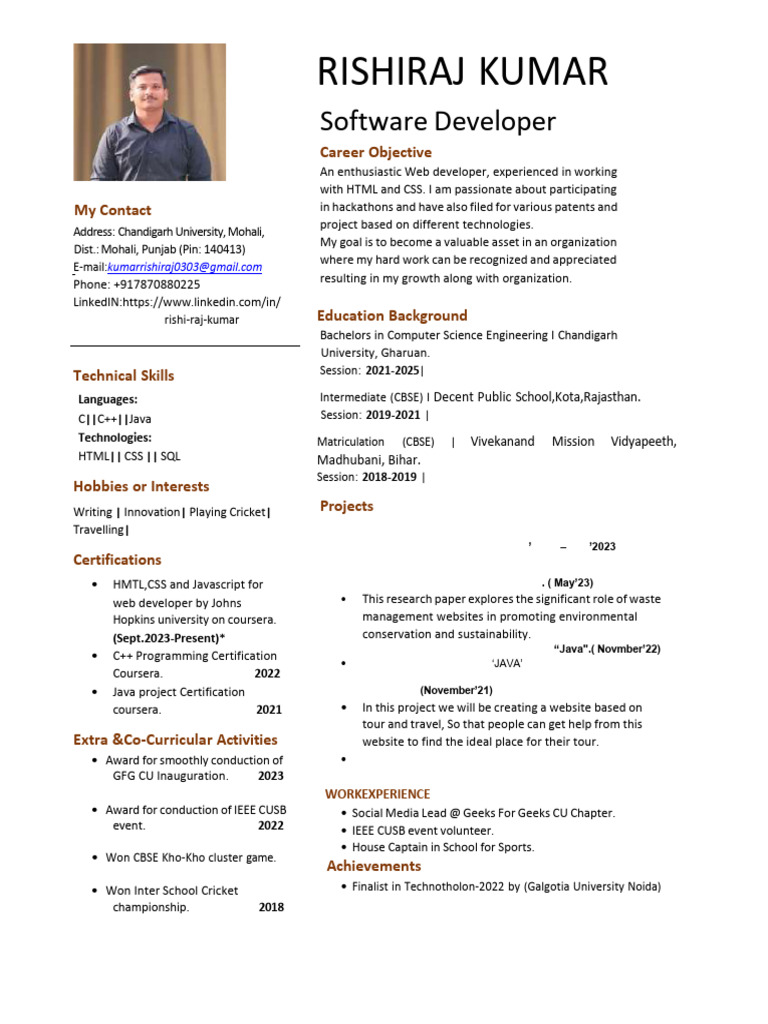 Rishiraj Resume | PDF | Computing | Software Engineering