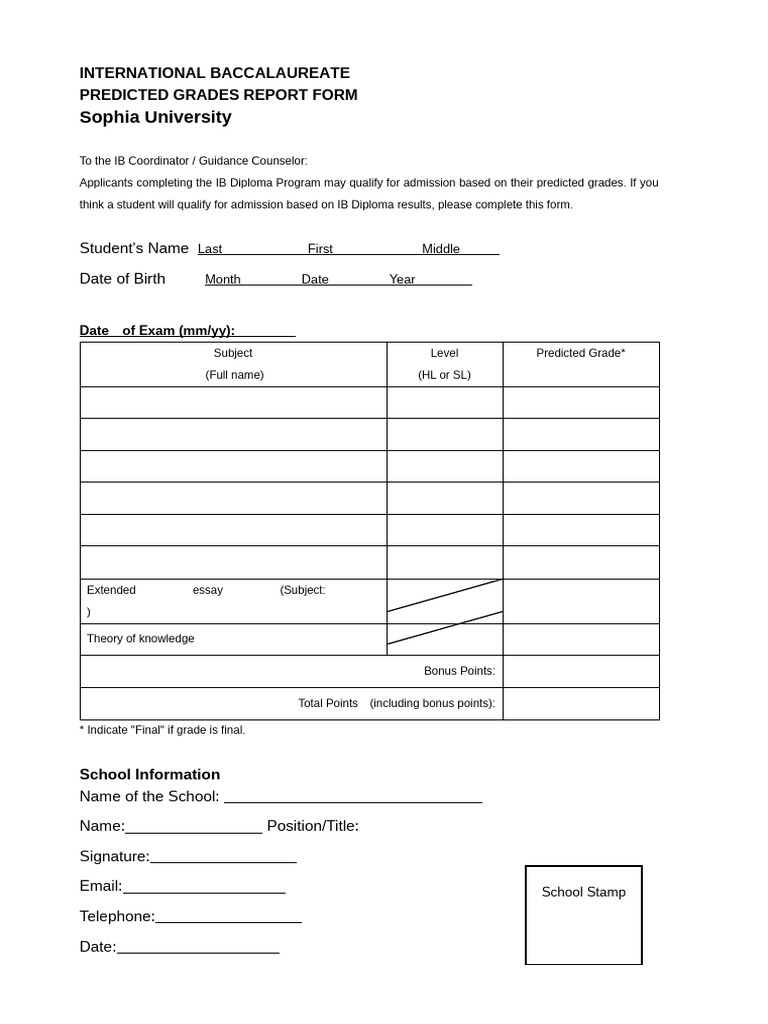 IB Predicted Grades Form New | PDF