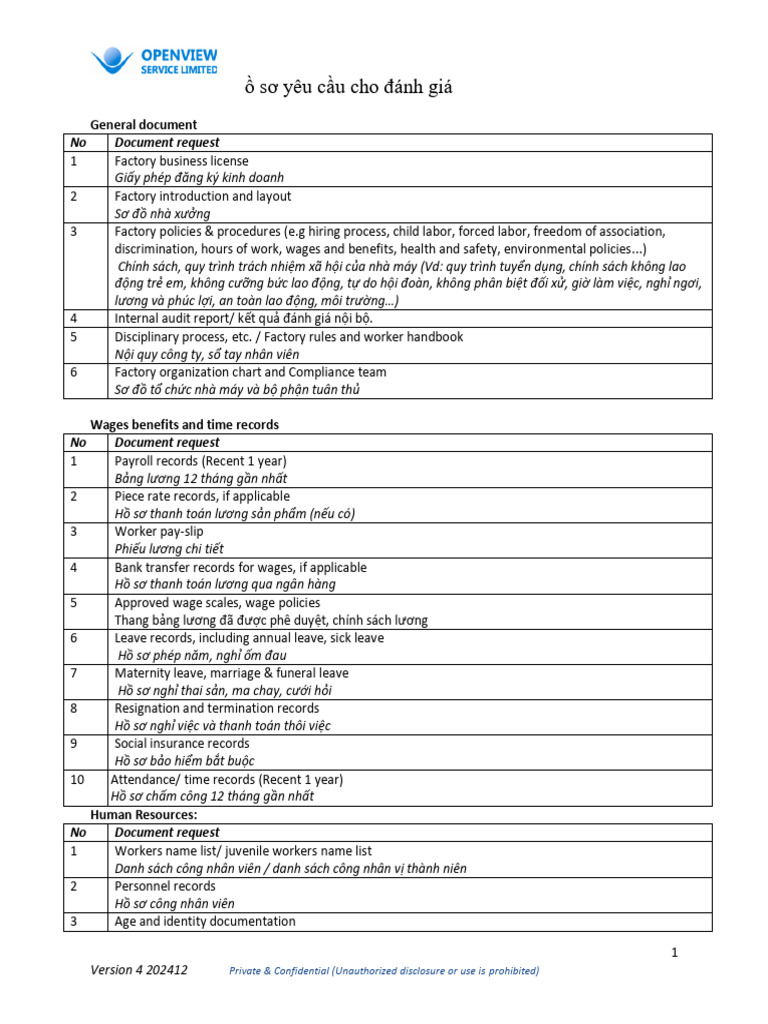 Openview - Audit Document Request List (V4-202412) | PDF