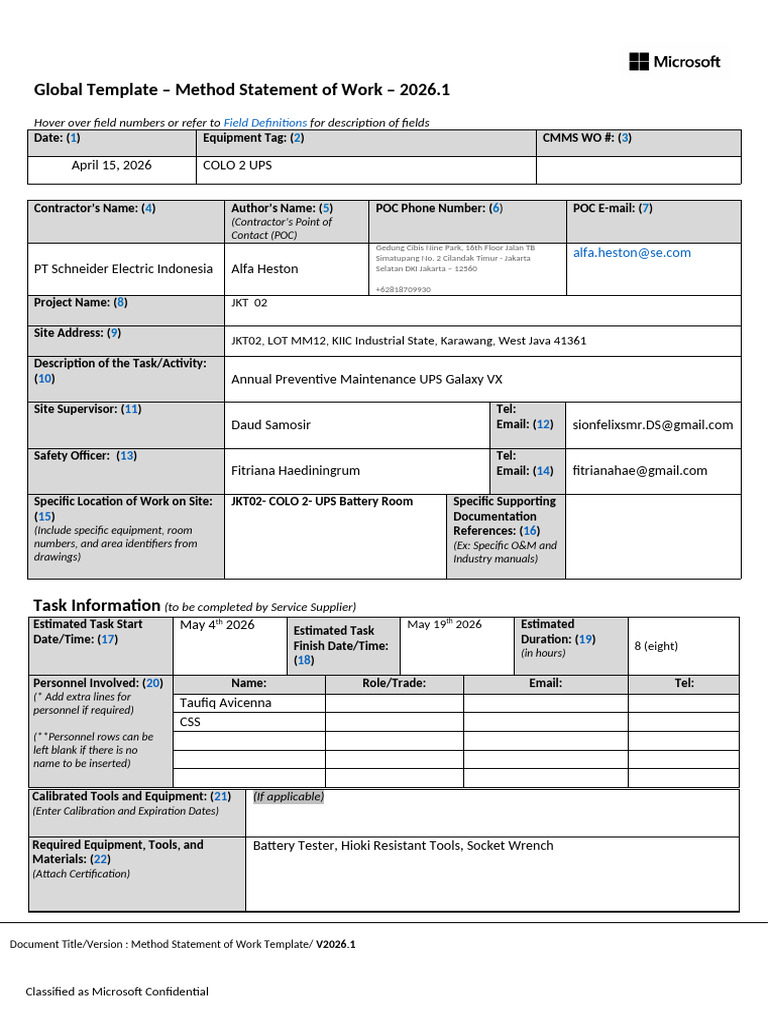 Method Statement of Work MSRA Annual Preventive Maintenance May 4th ...