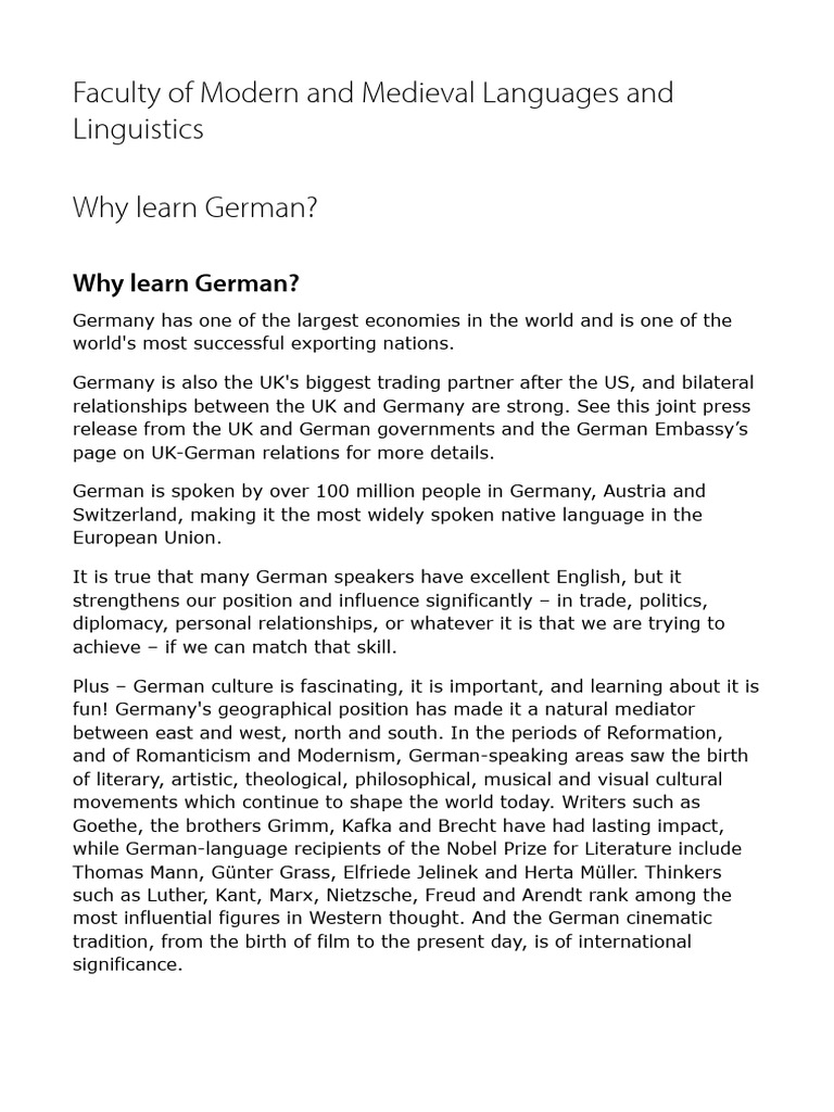 Why Learn German? | Faculty of Modern and Medieval Languages and ...