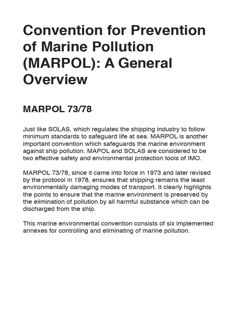 MARPOL - General Overview | PDF | Pollution | Environmental Issues
