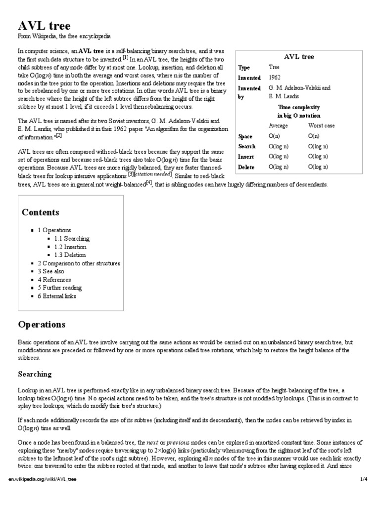 AVL Tree - Wikipedia, The Free Encyclopedia | PDF | Computer Programming |  Algorithms And Data Structures