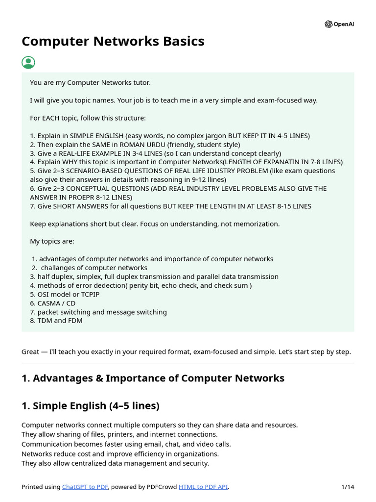 Computer Networks Basics | PDF | Transmission Control Protocol | Osi Model
