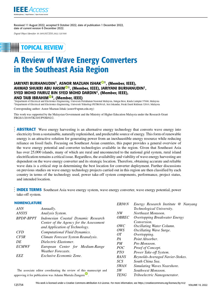 A Review of Wave Energy Converters in the Southeast Asia Region | PDF ...