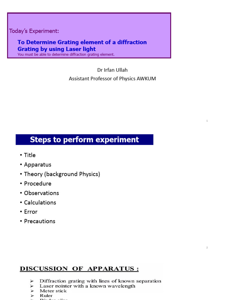 Diffraction Grating Experiment | PDF