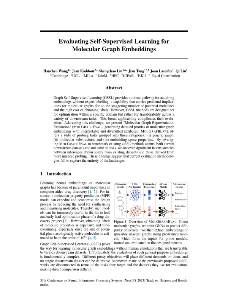 Evaluating Self-Supervised Learning for Molecular Graph Embeddings ...