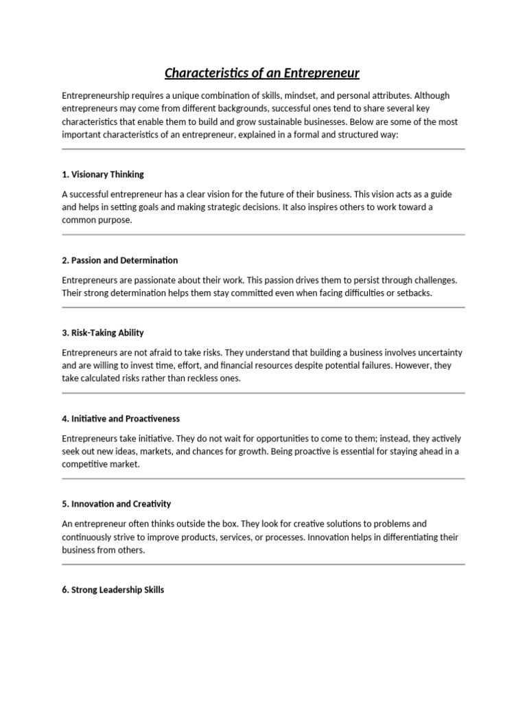 ??Characteristics of an Entrepreneur | PDF | Entrepreneurship | Leadership