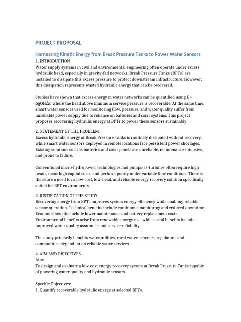 BPT_Energy_Harvesting_Project_Proposal | PDF | Water Supply Network | Water