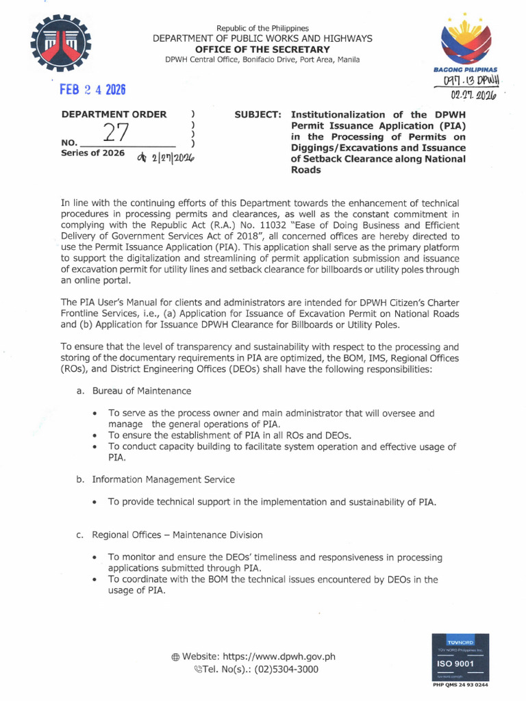 DPWH Department Order No. 27, Series of 2026 | PDF | Government