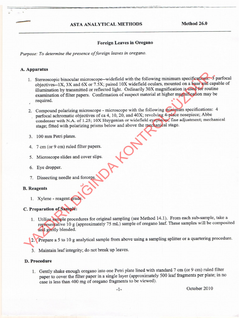 77-Asta Anlytical Methods 26.0-Foreign Leaves in Oregano | PDF