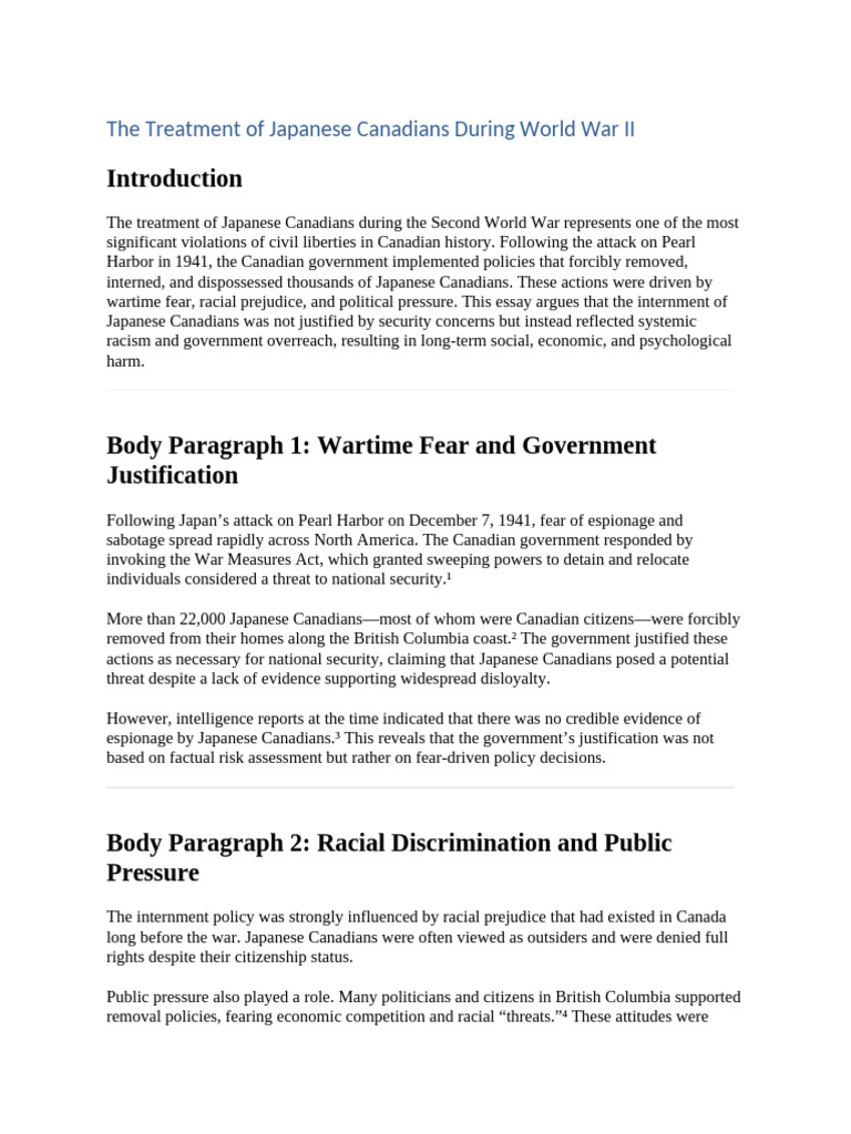 sample essay | PDF | Internment Of Japanese Americans | Discrimination