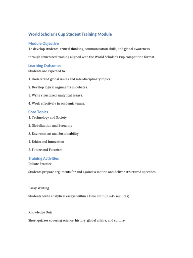 WSC Student Training Module | PDF