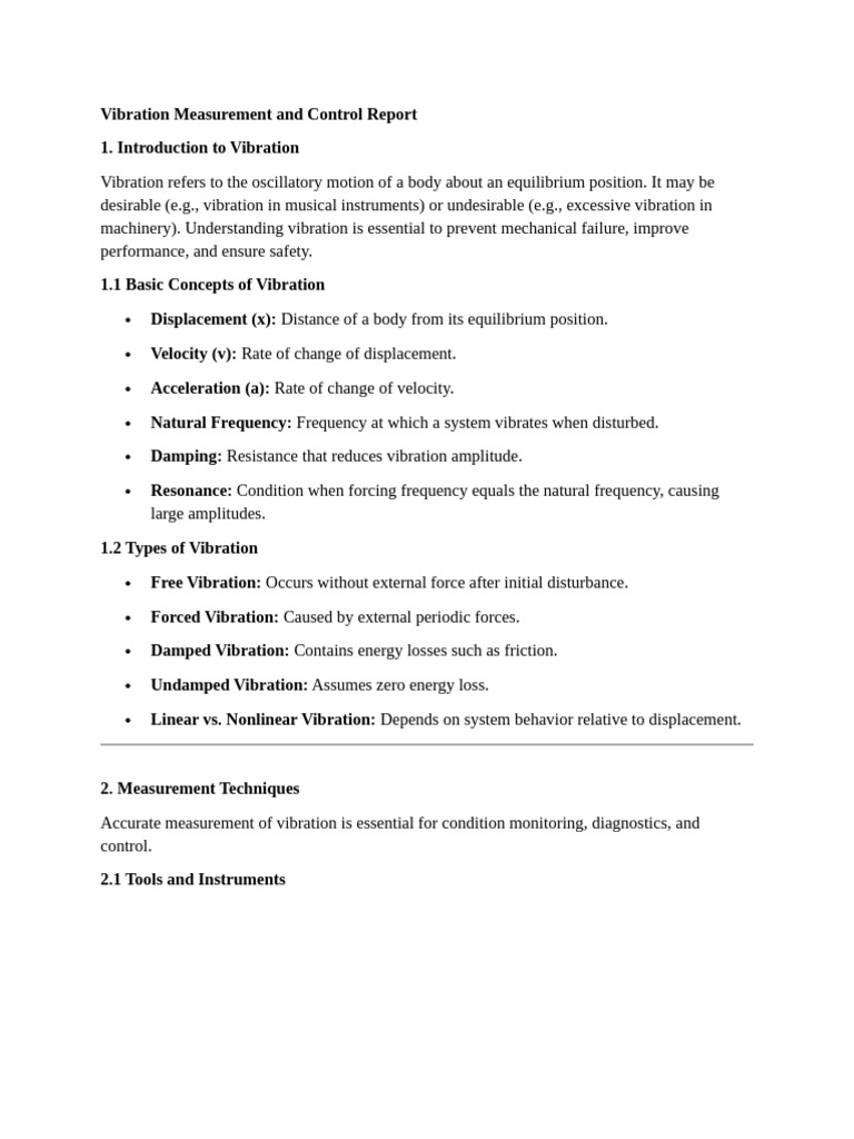 Vibration Measurement and Control Report | PDF | Damping | Physical ...