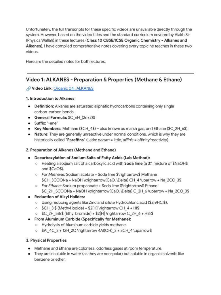Organic Chemistry Notes- Alkanes & Alkenes | PDF | Alkene | Ethylene