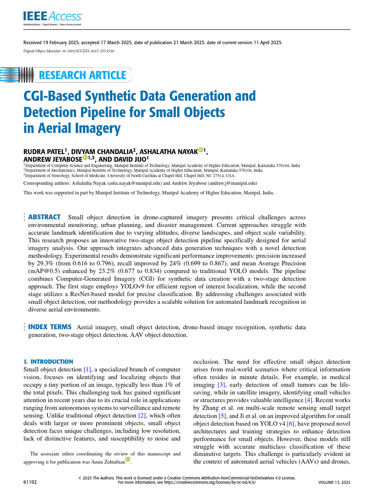 CGI-Based Synthetic Data Generation and Detection Pipeline for Small ...
