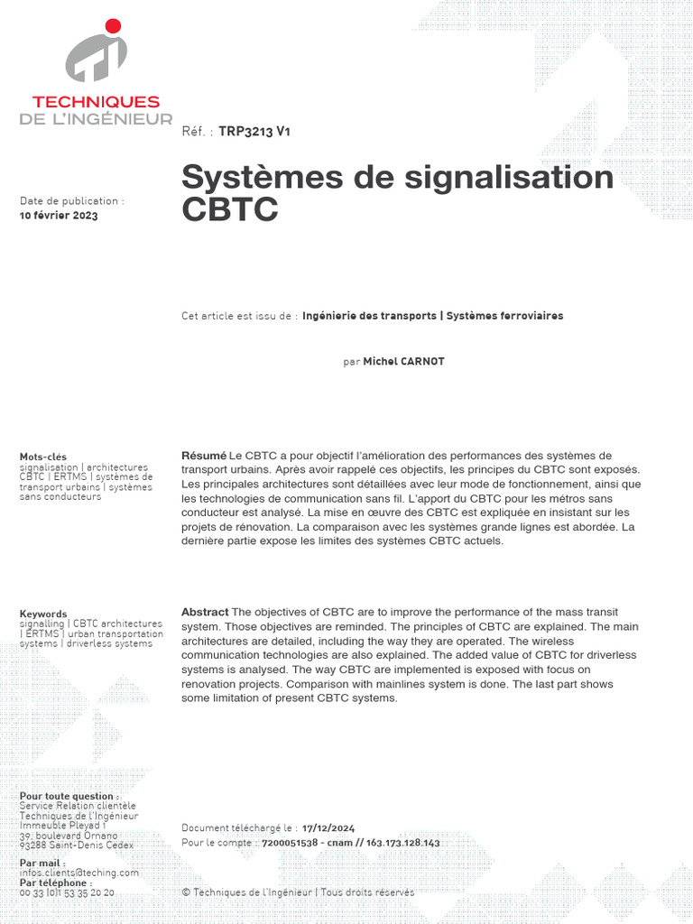 SIG Ferroviaire - CBTC | PDF | Train | Réseau ferroviaire