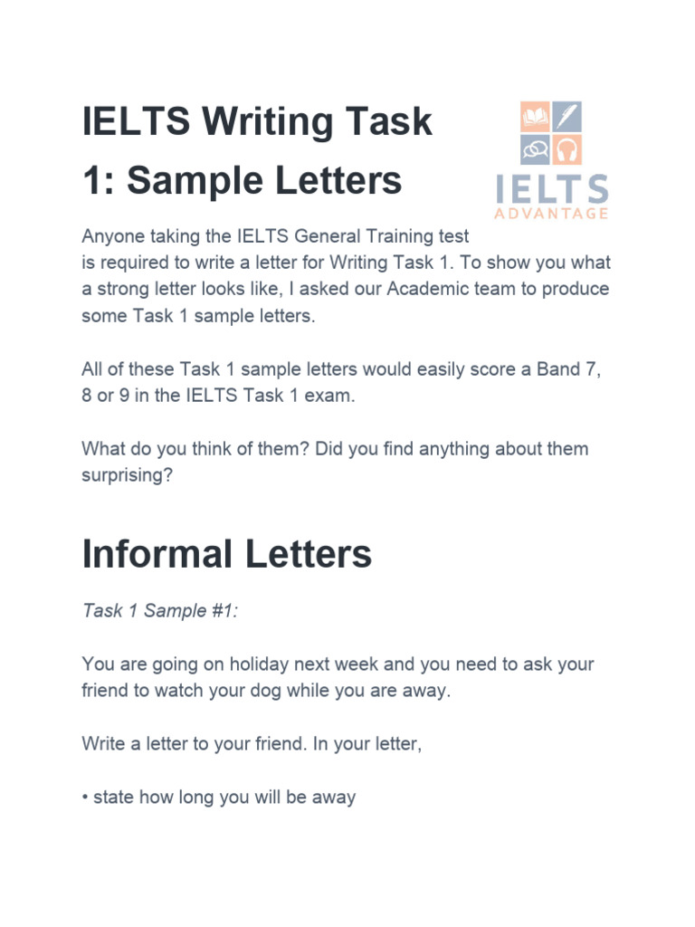 IELTS Writing Task 1 Sample Letters | PDF | International English ...