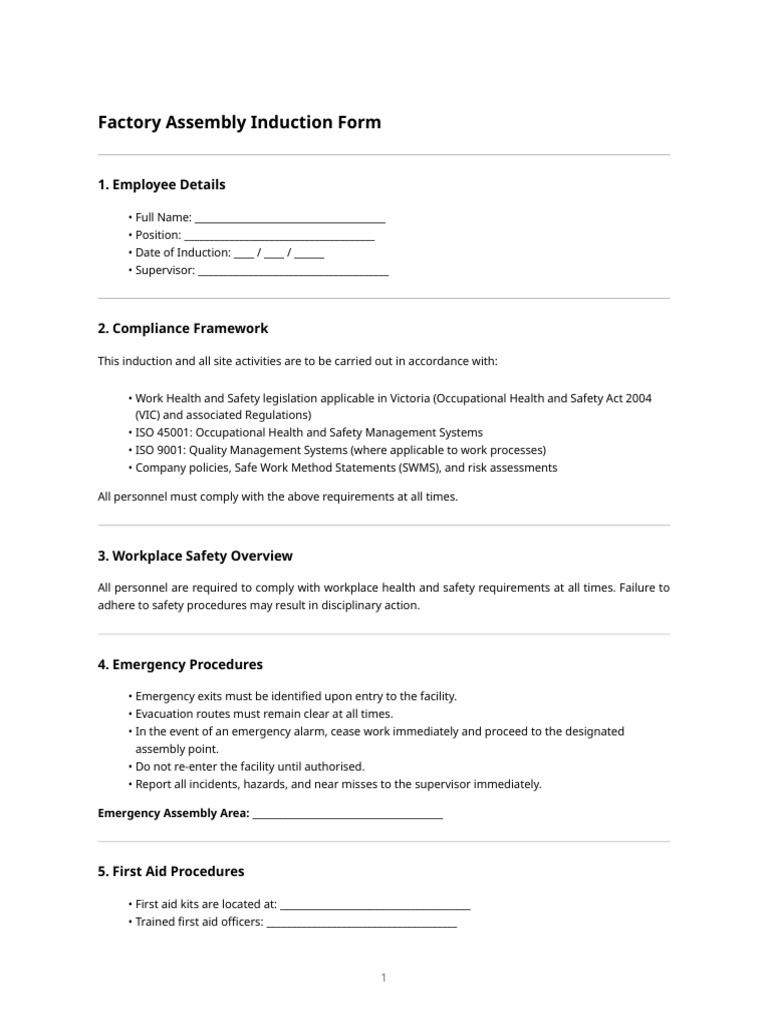 Framed by Mm – Factory Induction Form | PDF | Occupational Safety And ...